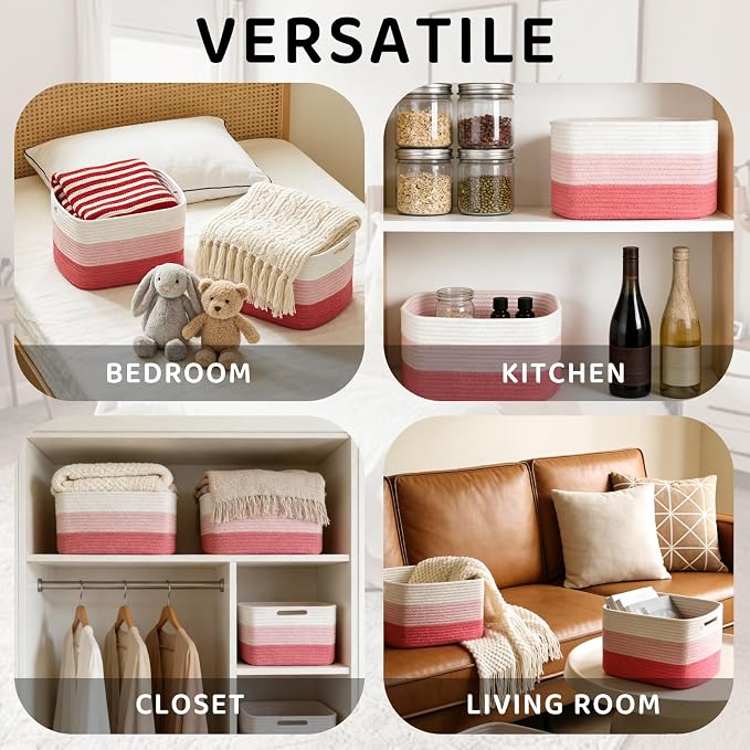 4 Pack Storage Baskets for Organizing, and Clothes, Cotton Rope Basket for - Image 3