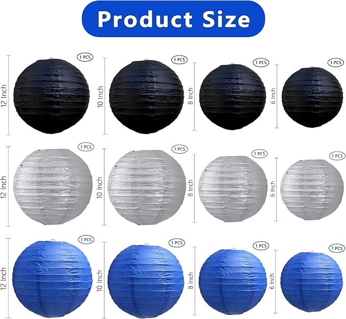 BEISHIDA Blue Black Silver Paper Lanterns 6/8/10/12 Inch Round Chinese Lamp | - Image 2