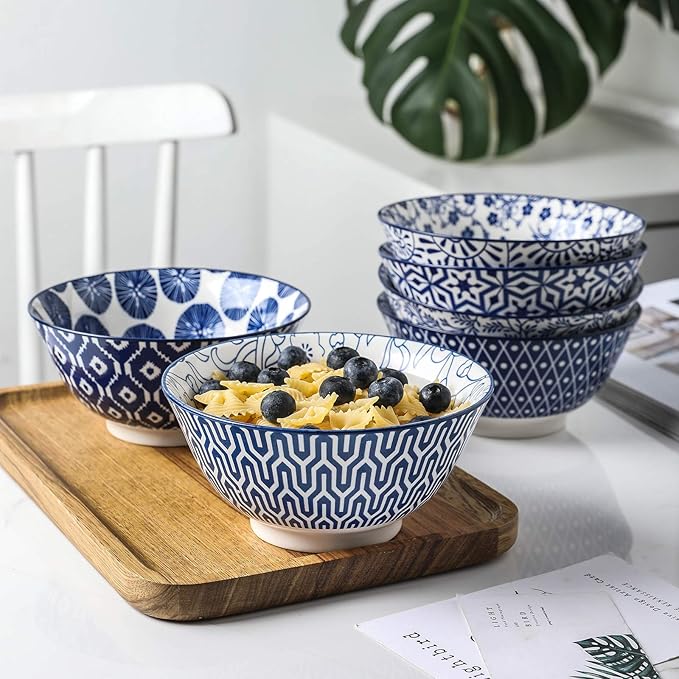 Selamica Blue and White Porcelain 20oz Cereal Bowl Set - Image 3