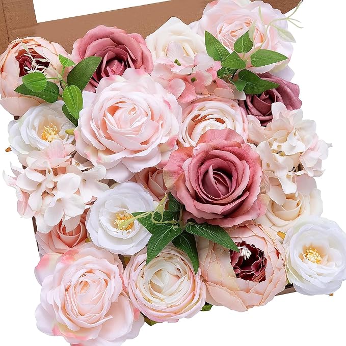 Serwalin 2PCS Artificial Flowers Pink Peonies Silk Flowers by Serwalin