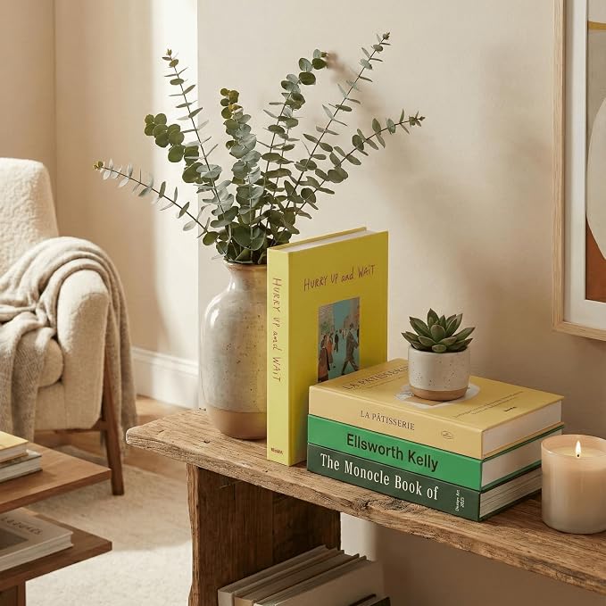 4 Pcs Decorative Books | Faux Neutral Coffee Table & Shelf Decor | Warm Organic - Image 3