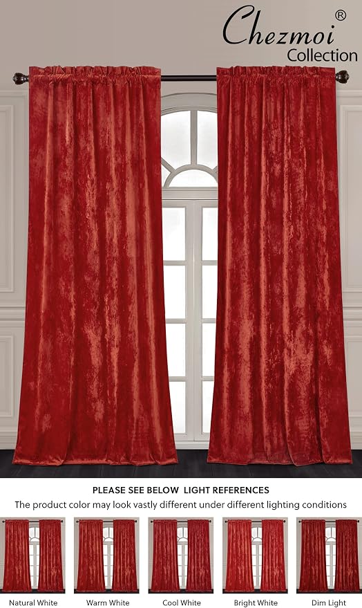 Chezmoi Collection Lux Brick Red Crushed Velvet Curtains 2 Panel Set - Image 5