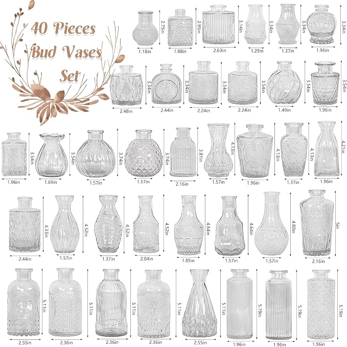 Set of 40 Glass Bud Vases, Small Clear Glass Vases in Bulk, Mini Vintage - Image 2