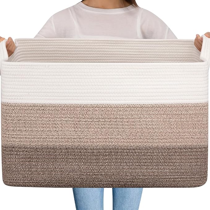 OIAHOMY Extra Large Blanket Basket, 95L Cotton Rope Woven Laundry Basket by MasterofSpaceOptimization