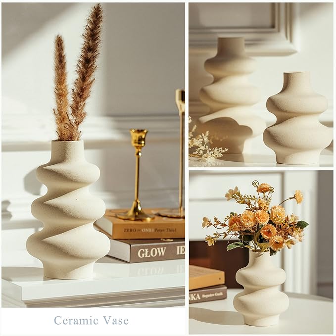 Ceramic Vases Set, Boho Home Decor Vase, Off White, Farmhouse Decor, - Image 2