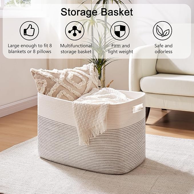 OIAHOMY 108L Extra Large Blanket Basket Dog Toy Basket Black/White | Rectangle - Image 4