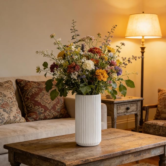 White Ceramic Flower Vase for Pampas Grass, 8 inch Small Decorative Centerpiece - Image 5