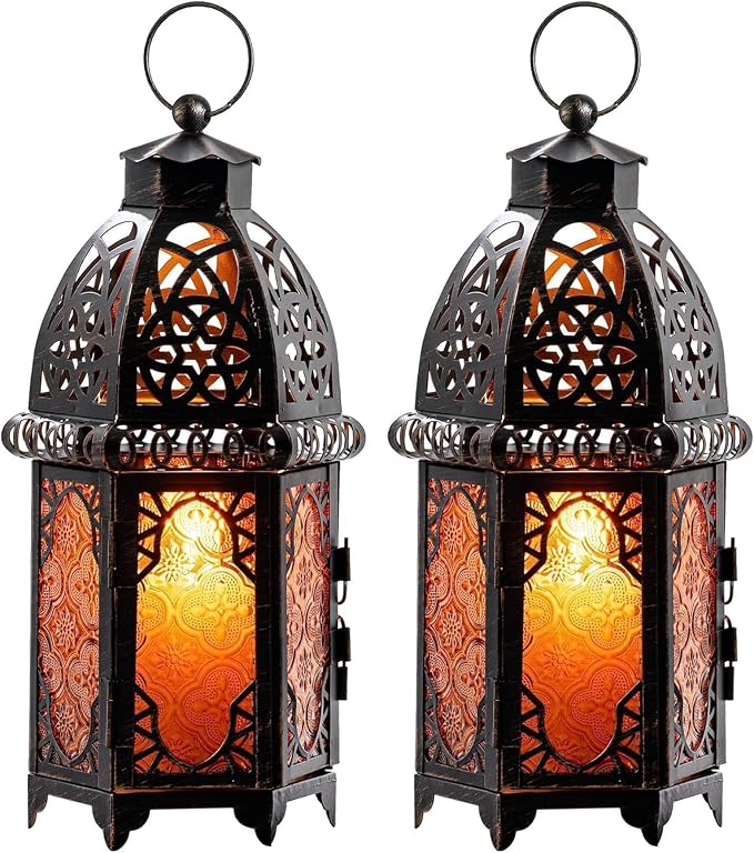 NEEDOMO Set of 2 Hanging Moroccan Lantern, 12.8'' Vintage Candle Holder by NEEDOMO-LightUpYourSpace