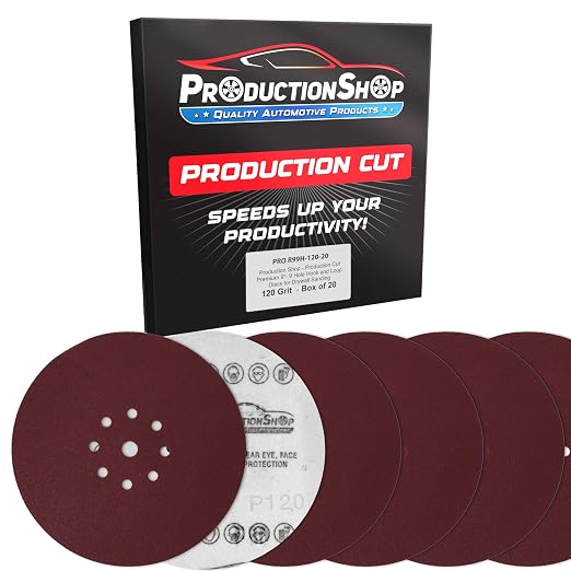 ProductionShop Premium 9" Red 9-Hole Pattern 120 Grit Sanding Discs, Box of 20 by ProductionShop