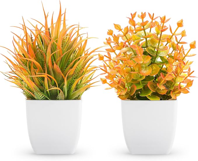 Der Rose 2 Pack Fake Plants Orange Mini Plants by DerRose