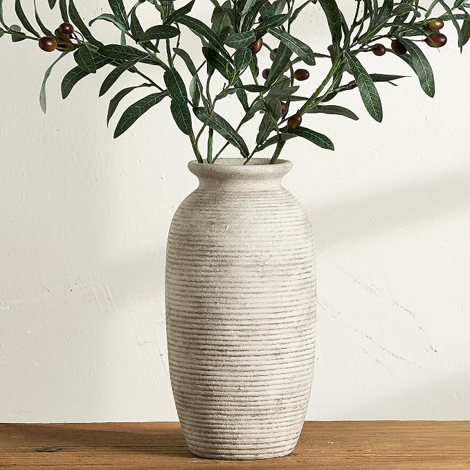 Ceramic Flower Vase, 12.5" Large Vases Home Decor Rustic Farmhouse Tall Pottery by ooit