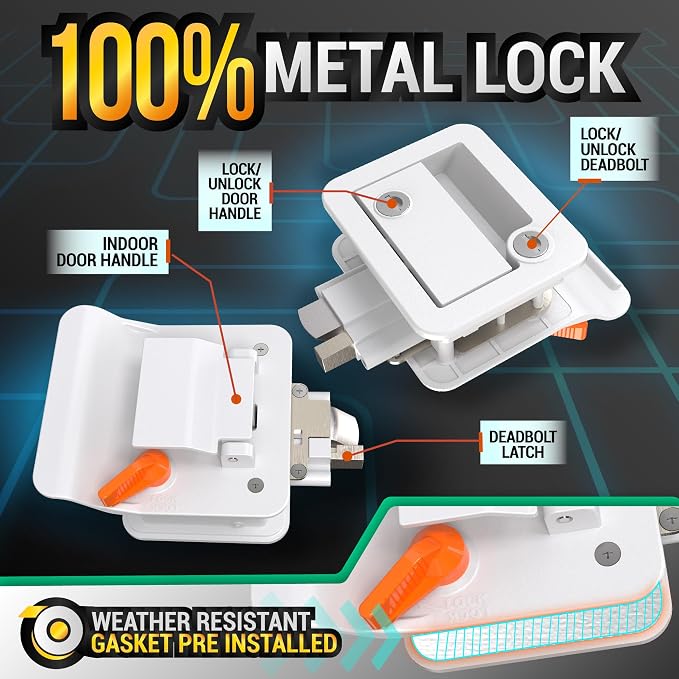 White RV Door Lock Replacement | All Metal RV Door Handle Fits 2.75"x3.75" - Image 5
