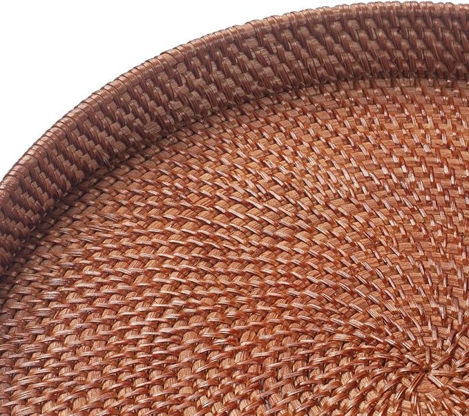 16.9 inch Round Rattan Tray, Woven Large Serving Tray - Image 7