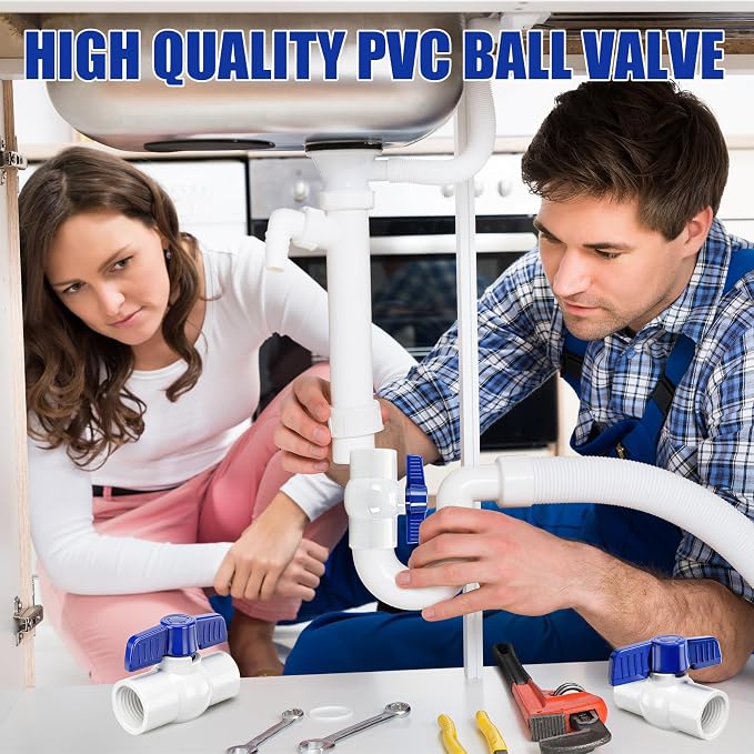 10 Pack 1/2'' PVC Ball Valves Threaded Full Port T-handle SCH40 Water Pipe - Image 2
