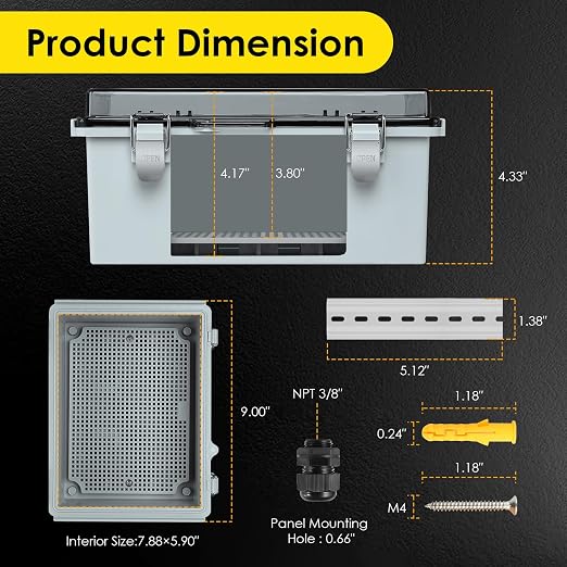 IP67 Outdoor Electrical Junction Box Waterproof 8.7''x6.7''x4.3 | Weatherproof - Image 3