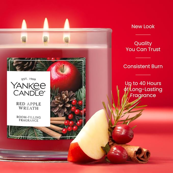 Yankee Candle Red Apple Wreath, Scented Candle, 14.5oz 3-Wick Candle Jar - Image 4