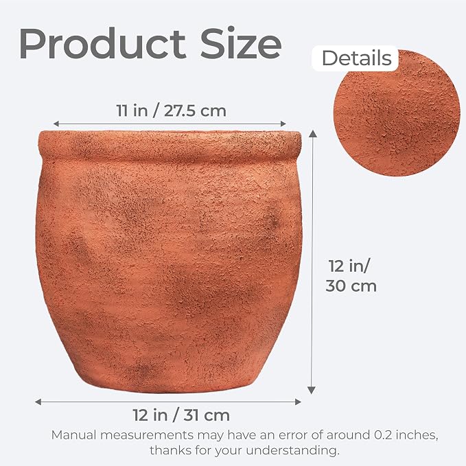 12" Dia Fiberstone Planter – Distressed Terracotta Flower Pot - Image 3