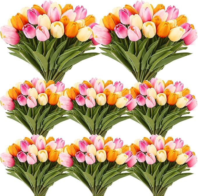 Janinka 84pcs Artificial Tulip Flowers Fake PU Tulips Faux Latex Bouquet Flower by Janinka