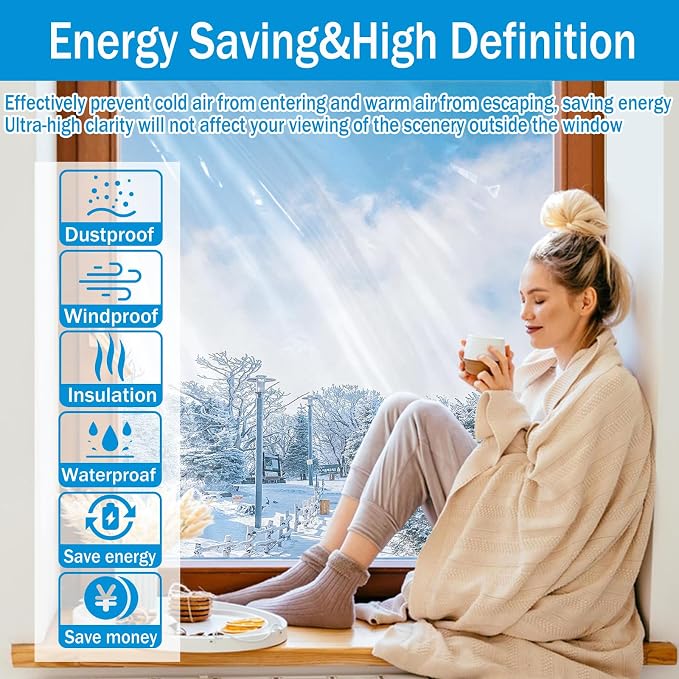 Window Insulation Kit for Winter, 63×394" Window Plastic for Winterizing | - Image 5
