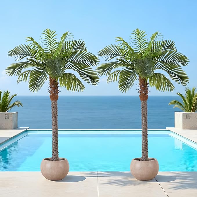 6FT Artificial Coconut Palm Set of 2, Faux Palm Tree in Pot | Thick Trunk by FloraFairy-StylishArtificialPlantsandPlanter