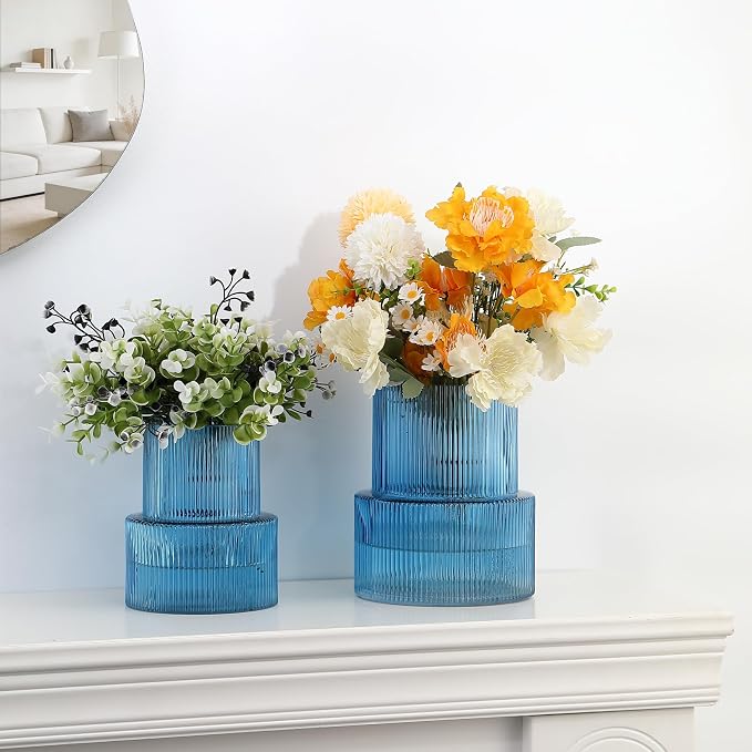 Ribbed Glass Vases for Bouquet, Modern Vase for Living Room, Coffe Table - Image 5