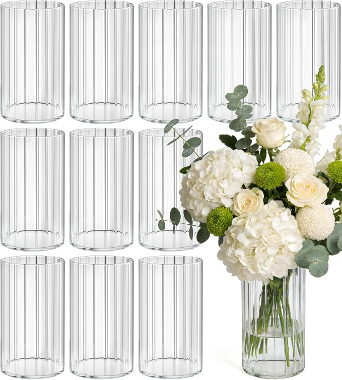 12pcs Stripe Glass Cylinder Vases by Unknown