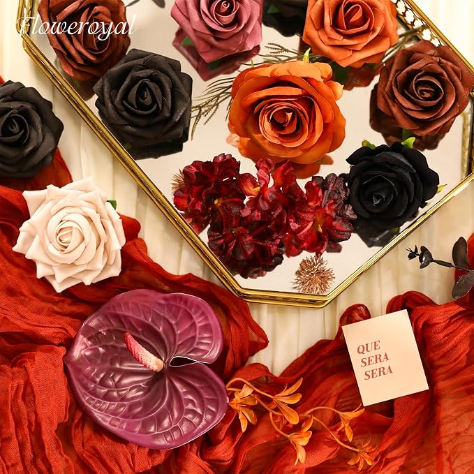 Halloween Artificial Flowers Black Flowers Mix Silk Flowers Fake Roses - Image 6