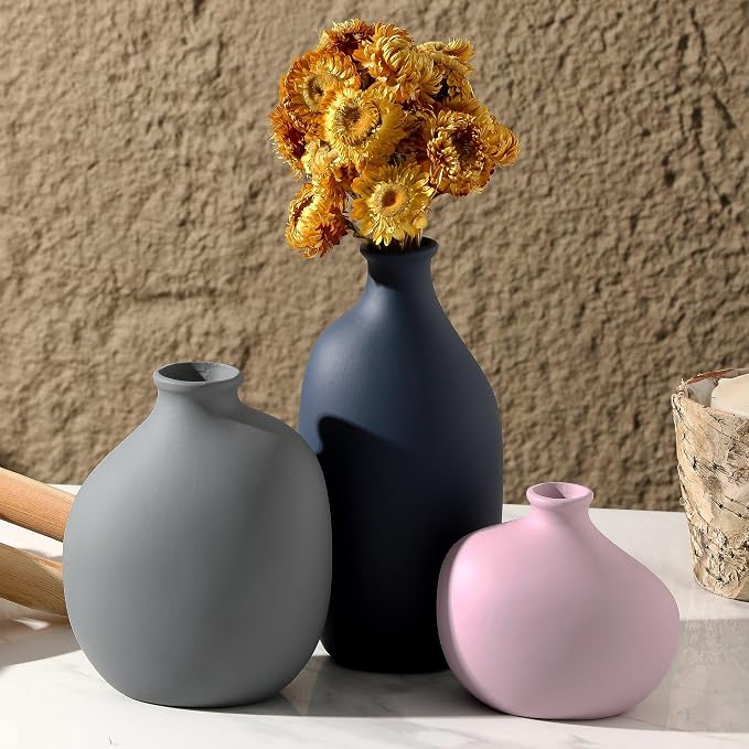 Small Ceramic Vase Set of 3, Modern Decorative Pottery Vases | Three different - Image 6