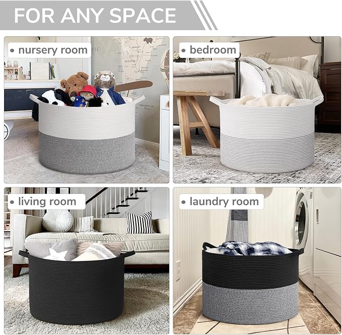 INDRESSME 115L Extra Large Woven Rope Blanket Basket Living Room, laundry & - Image 4