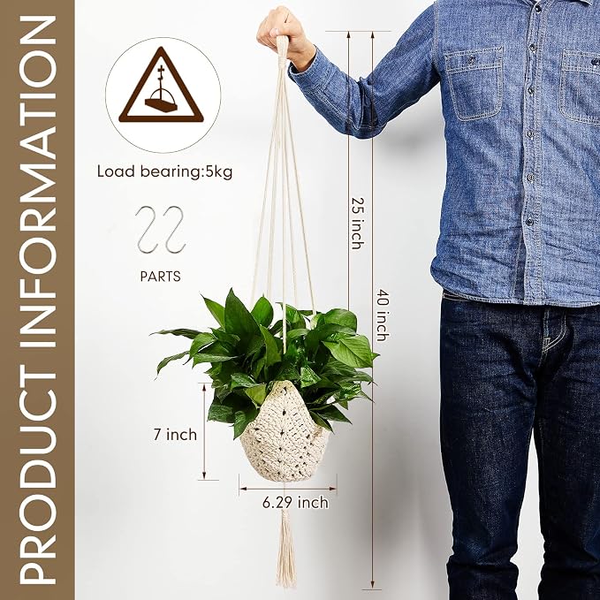 Shappy 2 Pack Boho Macrame Plant Hanger, Large Hanging Planter Plant Holder Pot - Image 3