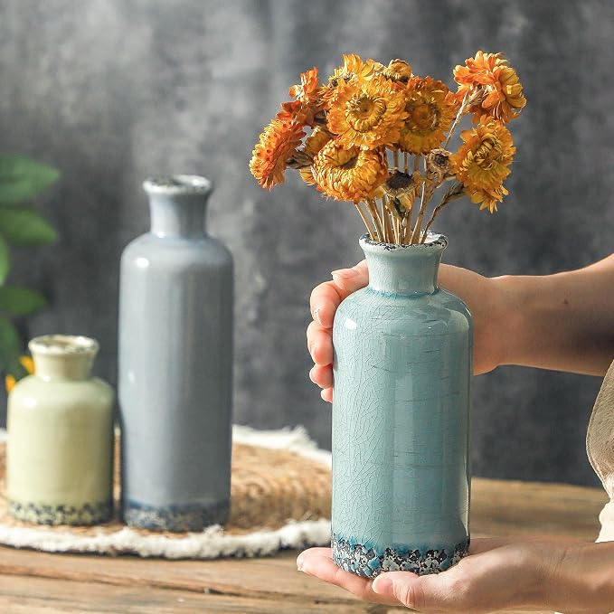 Ceramic Vase Set of 3, Flower Vases Home Decor, Neutral Pottery Rustic - Image 3