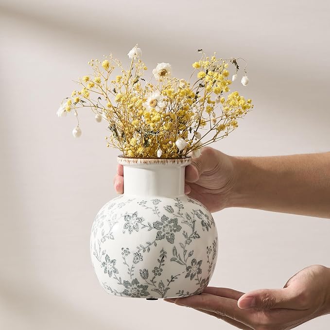 SIDUCAL Ceramic Vintage Vase, 5.91 Inch Retro Ice Cracked Chinoiserie Floral - Image 8