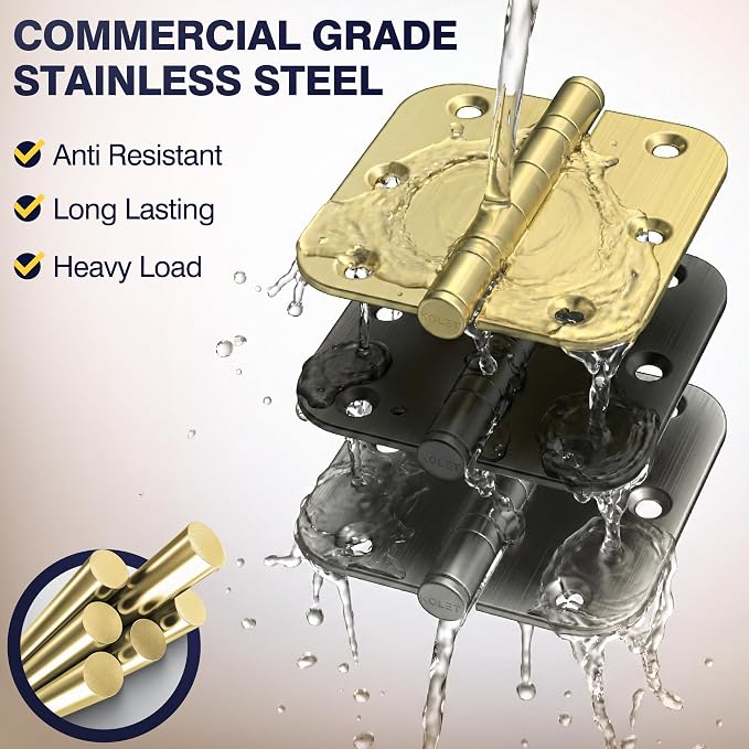 KOLET Ball Bearing Door Hinges, 3.5 Inches, 5/8" Radius Brushed Gold, 3 Pack | - Image 5