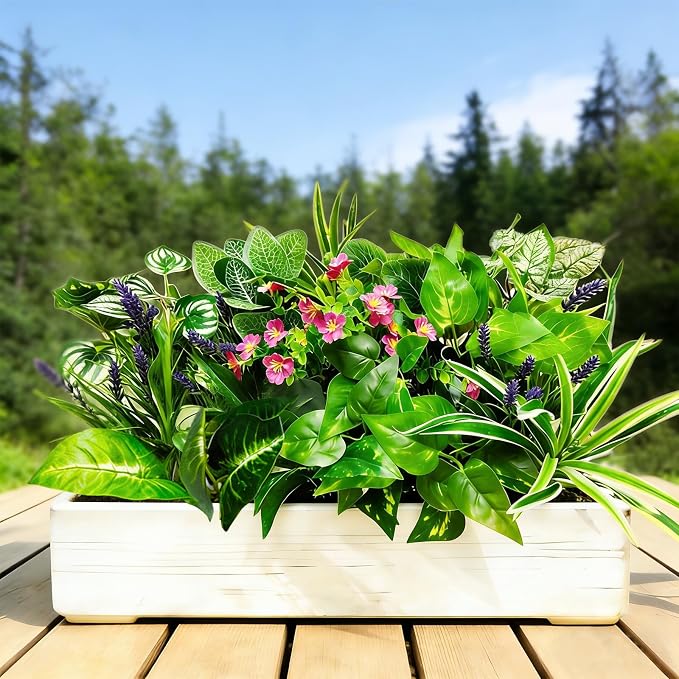 24 Pcs Artificial Plants for Outdoors Faux Greenery Leaves UV Resistant - Image 9