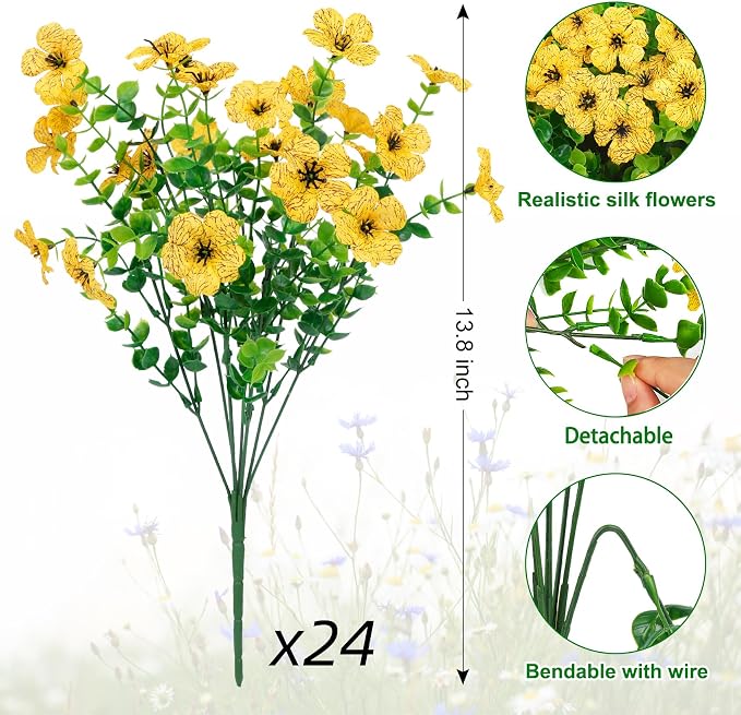 24 Pcs Artificial Flowers for Outdoors Decorations, UV resistant, faux plastic - Image 2