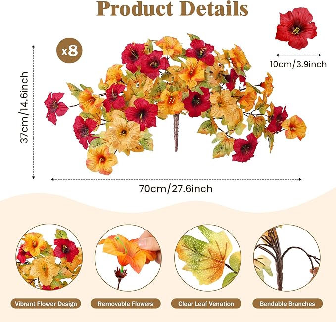 Alupssuc 8PCS Artificial Fall Flowers Fake Plants - Image 3