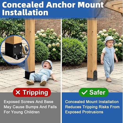 4x4 Post Base, Concealed Fastener Concrete Post Anchor, Elevated Post Base | - Image 2