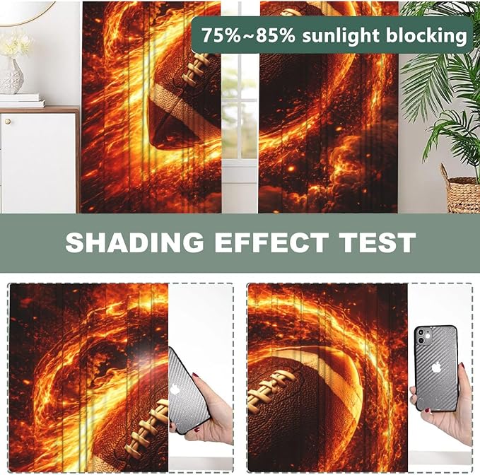Football Flying Fire Window Curtains 2 Panels Set, 52 X 84 Inch Polyester Drapes - Image 5