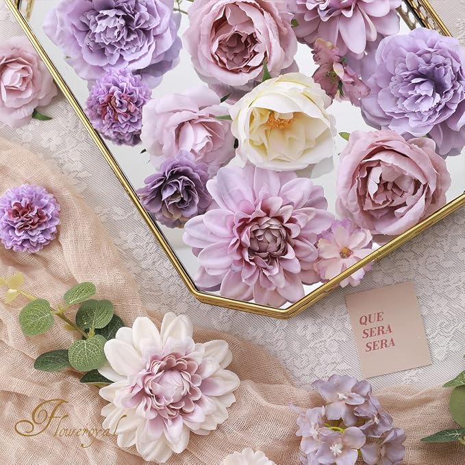 Artificial Flowers Combo Purple Flowers Mix Silk Flowers Dahlia Roses - Image 2