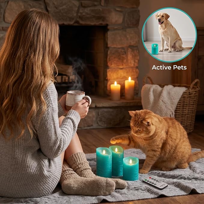 VENTA Turquoise Real Wax Flameless Candles, Beach House & Nautical Decor - Image 4