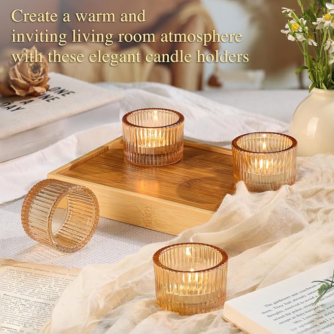 4 Pack Tealight Gold Candle Holders, Votive Tea Light Candle Holder Glass | - Image 4