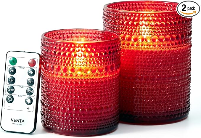 VENTA Set of 2 Red Glass Flameless Candles by VENTA
