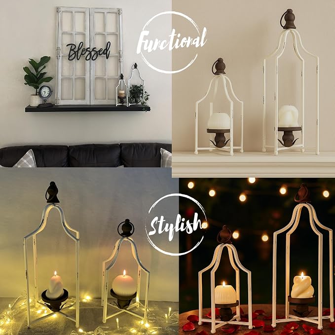 12.5" & 16.5" Timeless Cozy Decorative Lanterns Set of 2, Handcrafted Metal - Image 3