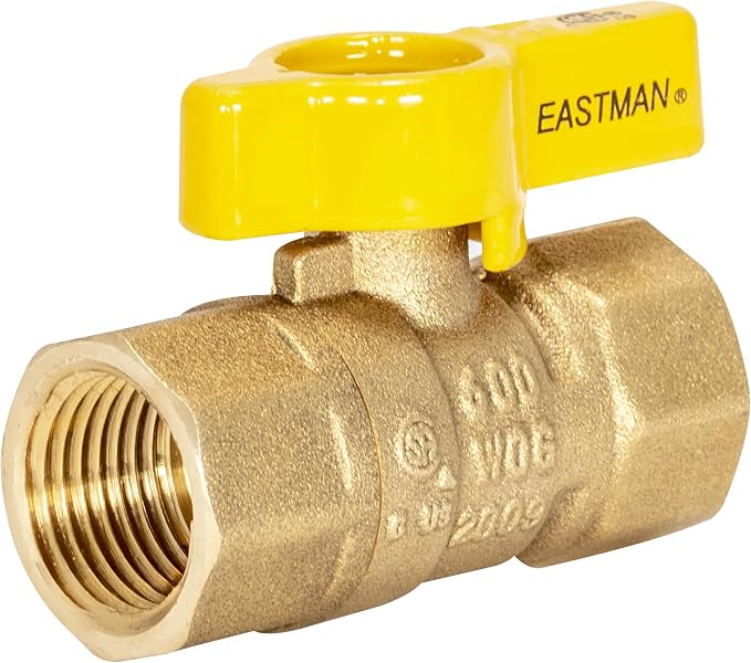 Eastman Straight Gas Brass Ball Valve, 1/2 in FIP x 1/2 in FIP, 1/4-Turn Handle by Eastman