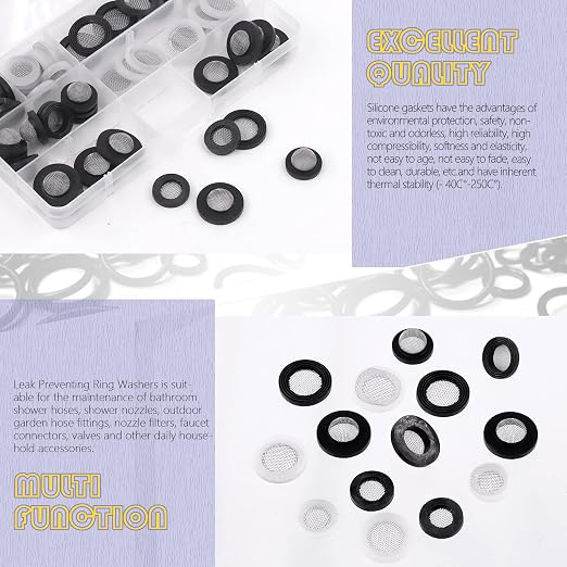 Swpeet 60Pcs 3 Sizes Rubber Silicone Flat and Convex Water Hose Washer Seal O - Image 3