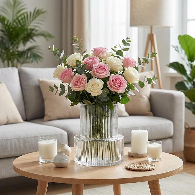 Ribbed Glass Vase, Flower Vase, Fluted Clear Vases - Image 2