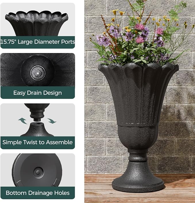 Tall Plastic Urn Planters and Pedestal - Image 3