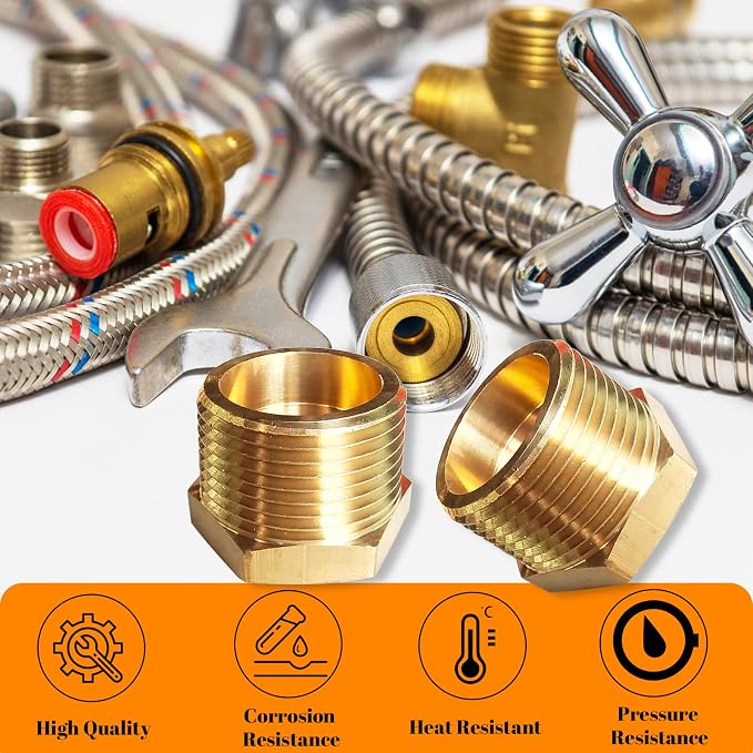 2pcs 3/4" NPT x 3/8" NPT Brass Bushing, 3/4 to 3/8 Adapter Fitting Reducing - Image 4