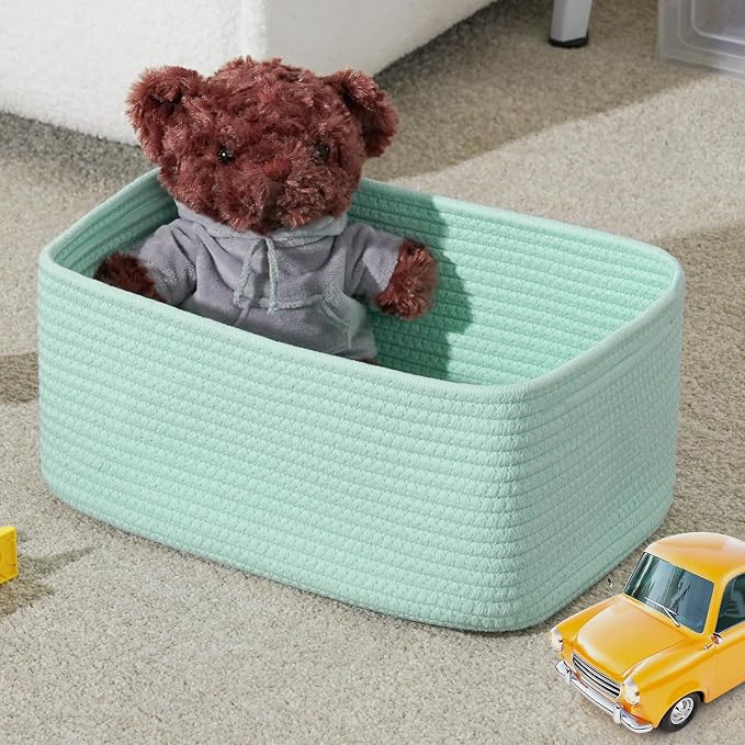 3 Pack Storage Baskets for Organizing, 13.7×9.5×6.3", Cream Green | Woven - Image 5