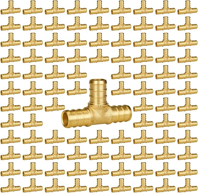 100-Pack 1/2 Inch PEX Tee Fittings | Brass by SUNGATOR